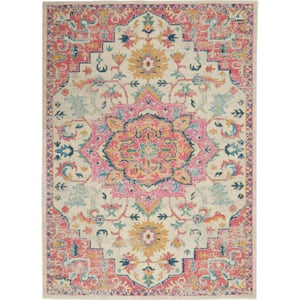 Passion Ivory/Pink 4 ft. x 6 ft. Persian Modern Transitional Area Rug