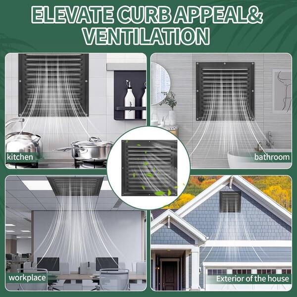 thumbnail image 2 of TIHCXNY (Black 1 Pack 10" X 10"Inch) Gable Vents, Aluminum Walls, Lofts, Garages Etc With Screened Metal Shed Vents, Outdoor House Loft Ceiling Reinforced Square Vents Shutters Exterior Grille (Matt 2 of 10