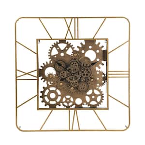 Gold Gears Square Wall Clock