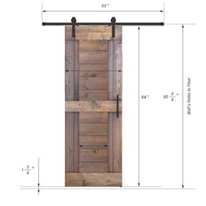 Short Bar Series 30 in. x 84 in. Fully Set Up Briar Smoke Finished Pine Wood Sliding Barn Door With Hardware Kit
