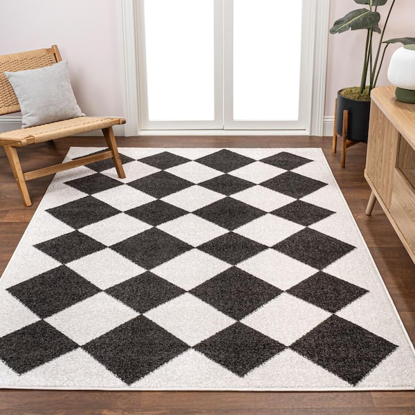 Draper Classic Geometric Diamond Pattern White/Charcoal 8 ft. x 10 ft. Area Rug