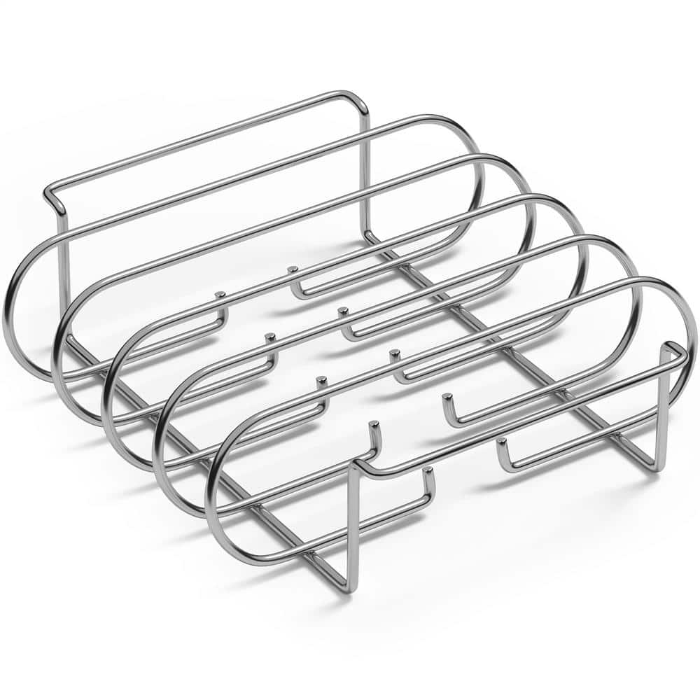 Silver Non-Stick Steel Rib Rack for Grilling
