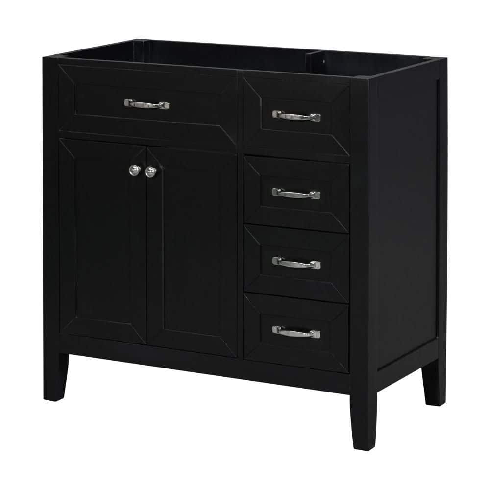 35.5 in. W x 17.7 in. D x 35 in. H Bath Vanity Cabinet without Top in Black with 2 Doors and 3 Drawers
