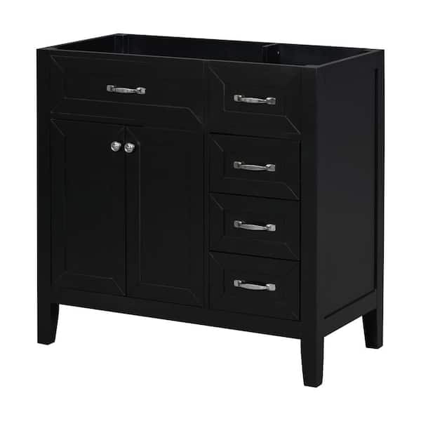 35.5 in. W x 17.7 in. D x 35 in. H Bath Vanity Cabinet without Top in Black with 2 Doors and 3 Drawers