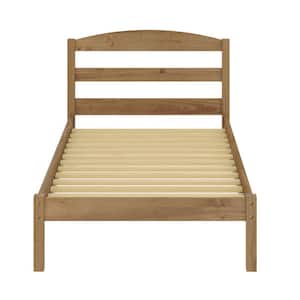 Alexander Brown Oak Wood Frame, Twin Platform Bed with Headboard and Wooden Slat Support