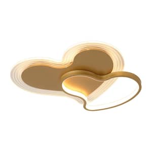 19.6 in. 1-Light Gold Integrated LED Flush Mount Heart Shape Design Ceiling Light with Remote Control
