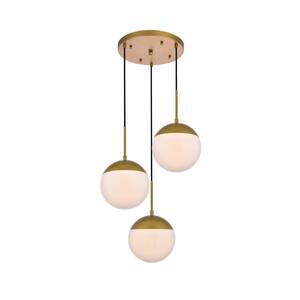 Timeless Home Ellie 3-Light Brass Pendant with 8 in. W x 7.5 in. H Frosted Glass Shade