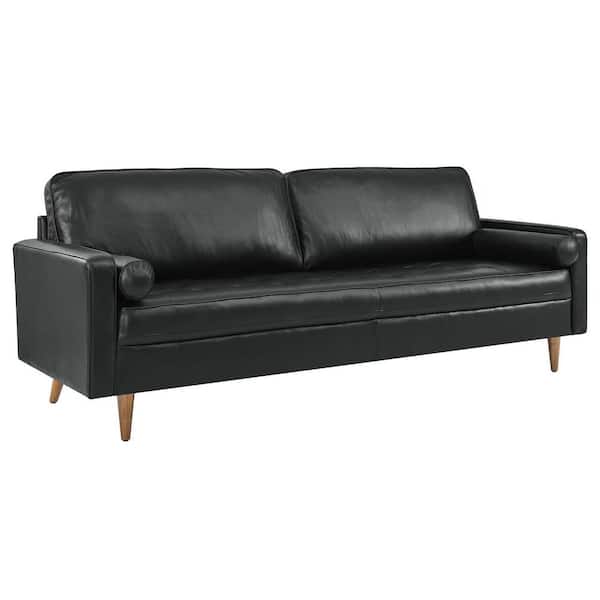 Valour 88" 2 Seat Rectangle Arm Leather Sofa in Black