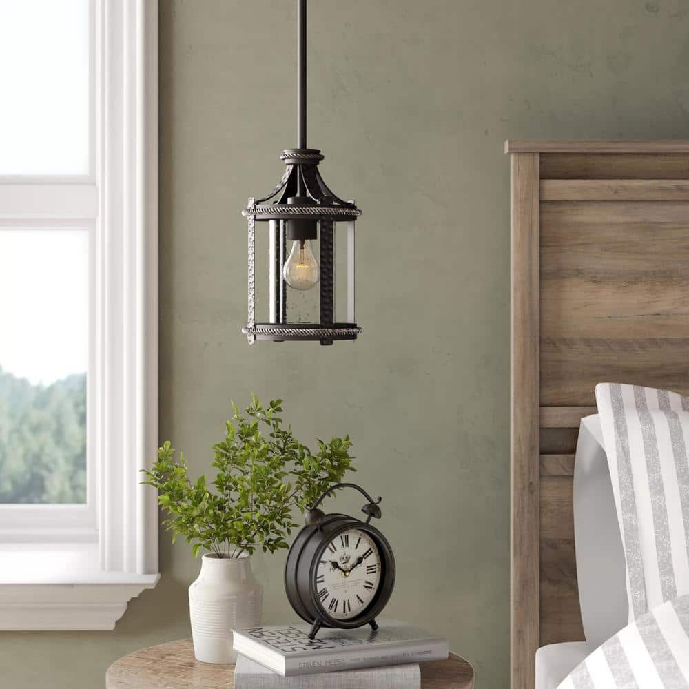 Palencia 60-Watt 1-Light Artisan Pardo Wash Rustic Mini Pendant Light with Clear Seedy Glass Shade and No Bulbs Included price history on PriceWatchPro
