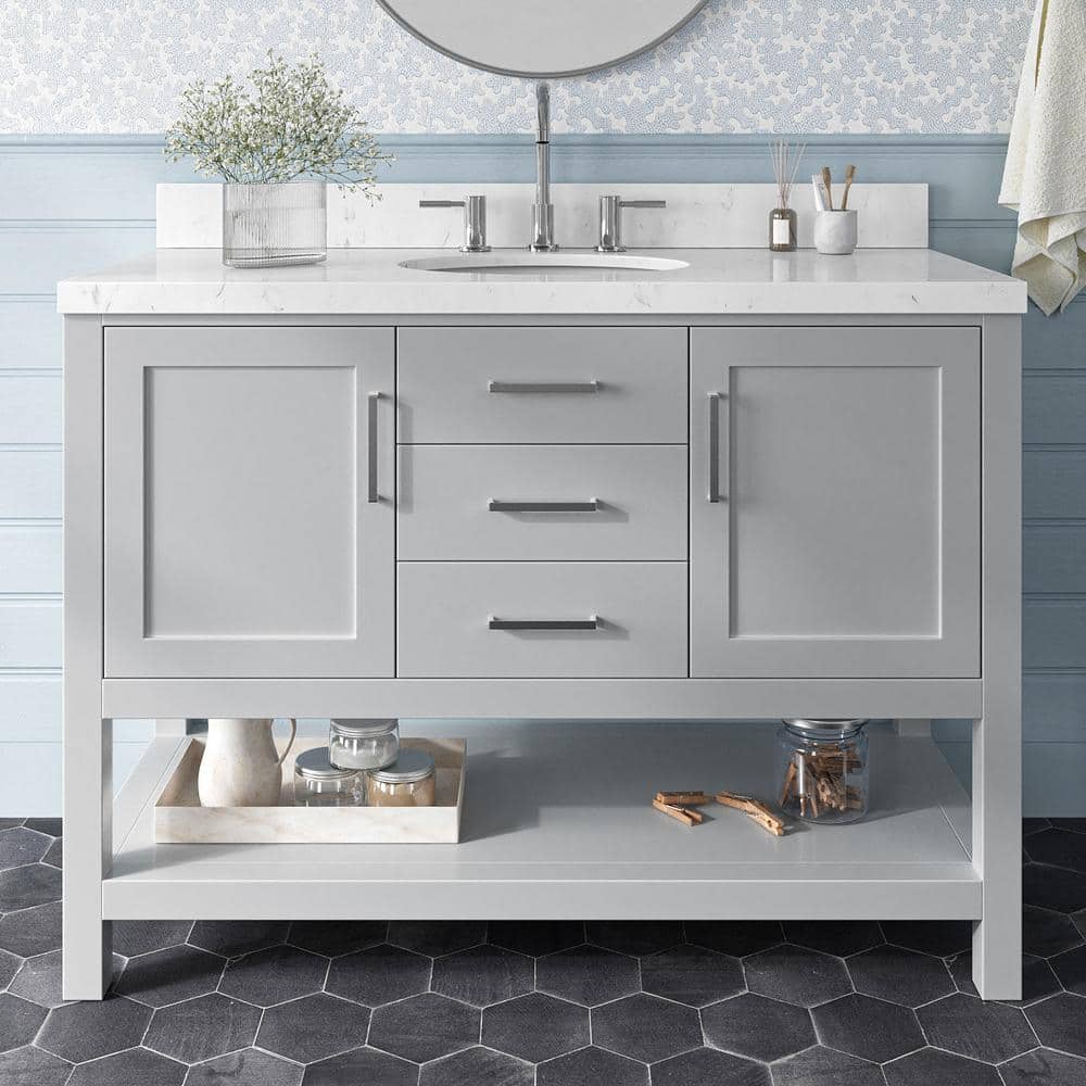Bayhill 48 in. Single Sink Freestanding Bathroom Vanity in Gray with Carrara White Quartz Top price history on PriceWatchPro