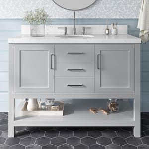Bay Hill 48.25 in. W x 22 in. D x 36 in. H Single Sink Freestanding Bath Vanity in Grey with Man-Made Stone Top