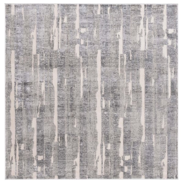 SAFAVIEH Whisper 7 ft. x 7 ft. Gray/Light Gray Distressed Striped Square Area Rug