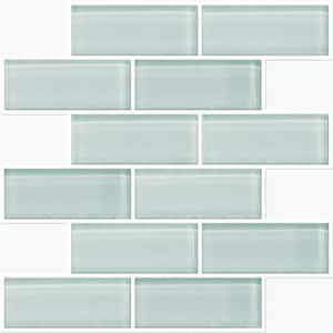 Aqua 10.5 in. x 10.5 in. Seaglass Subway Polyurethane Peel and Stick Tile (Total sq. ft.. Covered 2.3 sq. ft./4-Pack)