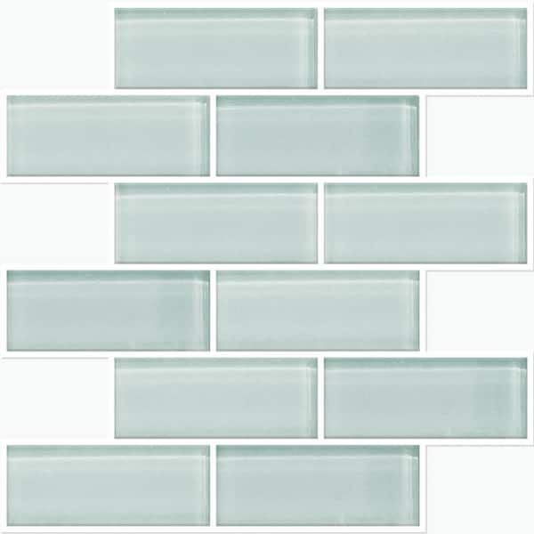 RoomMates Aqua 10.5 in. x 10.5 in. Seaglass Subway Polyurethane Peel and Stick Tile (Total sq. ft.. Covered 2.3 sq. ft./4-Pack)