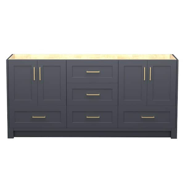 72 in. W x 21.5 in. D Bath Vanity Cabinet without Top with 4-Soft Close Doors and 5-Drawers in Navy Blue Assembled
