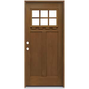 36 in. x 80 in. Right-Hand Craftsman 6 Lite Hazelnut Stain Fiberglass Prehung Front Door with Dentil Shelf & Brickmould