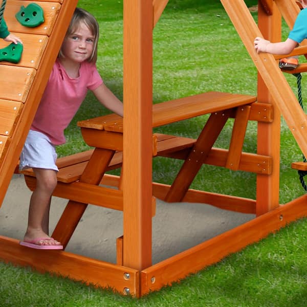 Gorilla Playsets Avalon Wood Swing Set with Vinyl Canopy and Trapeze Arm, for Ages 3-11, 01-1079