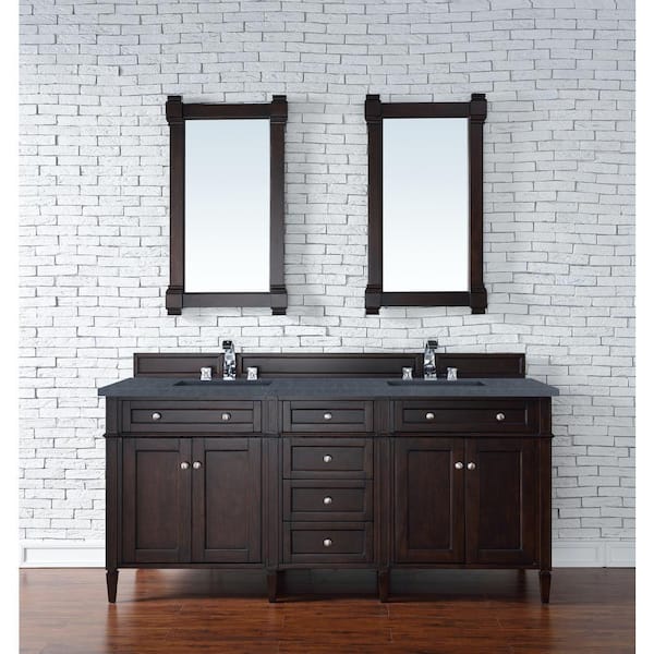 James Martin Vanities Brittany 72 in. W x 23.5 in. D x 34 in. H Double Bath Vanity in Burnished Mahogany with Charcoal Soapstone Quartz Top