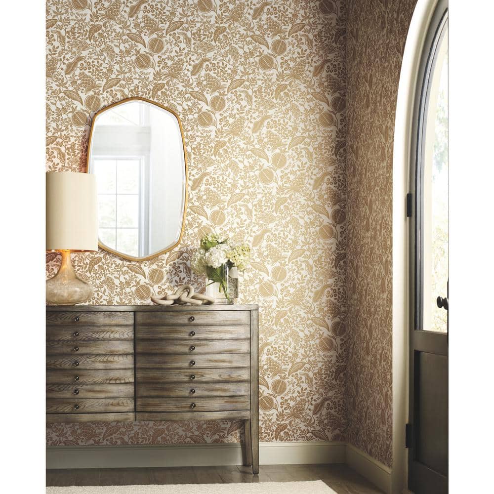 White and Metallic Gold Damask Wallpaper Roll