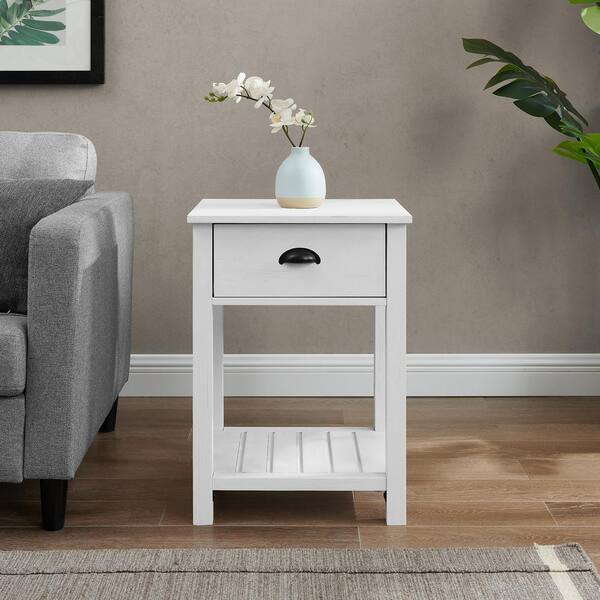 Wooden Modern Nightstand with Drawer Pattern of Butterflies White 