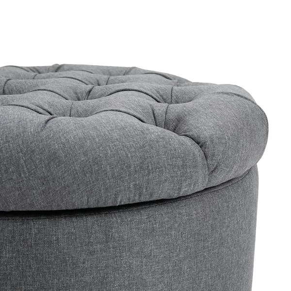 Dark Gray Round Storage Ottoman Foot Rest Upholstered Pleated Round  Footstool for Living Room LM-W48735178 - The Home Depot