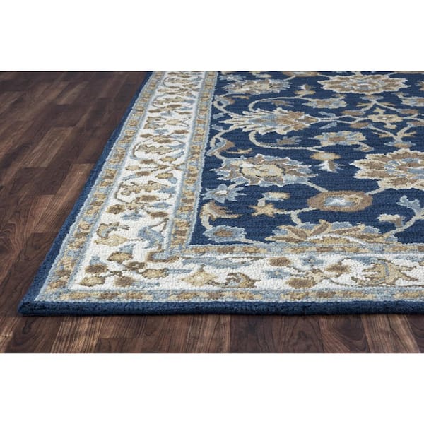 Crypt Blue Ivory 9 ft. x 12 ft. Floral Wool Area Rug