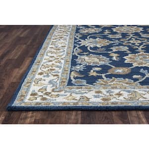 Crypt Blue Ivory 12 ft. x 15 ft. Floral Wool Area Rug