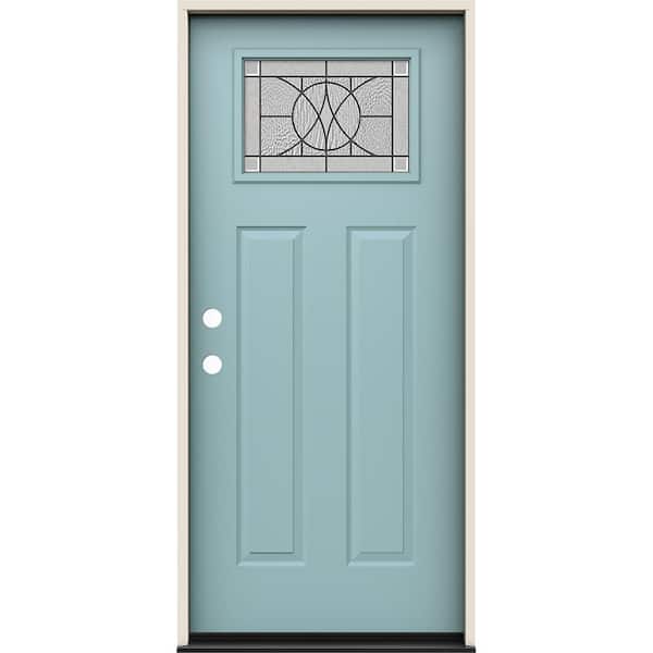 JELD-WEN 36 in. x 80 in. Right-Hand/Inswing Craftsman Tryon Decorative Glass Serenity Steel Prehung Front Door