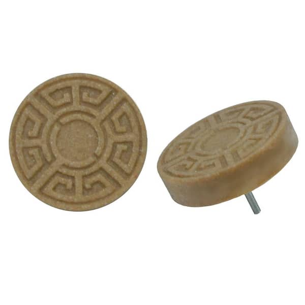 Merola Tile Contempo Greek Key Noce Travertine 1-1/5 in. x 1-1/5 in. Mosaic Medallion Pin Insert Wall Tile (4 Pack )