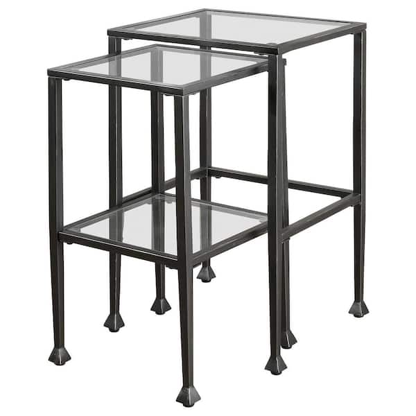 Coaster 2-Piece Black Glass and Metal Nesting Tables