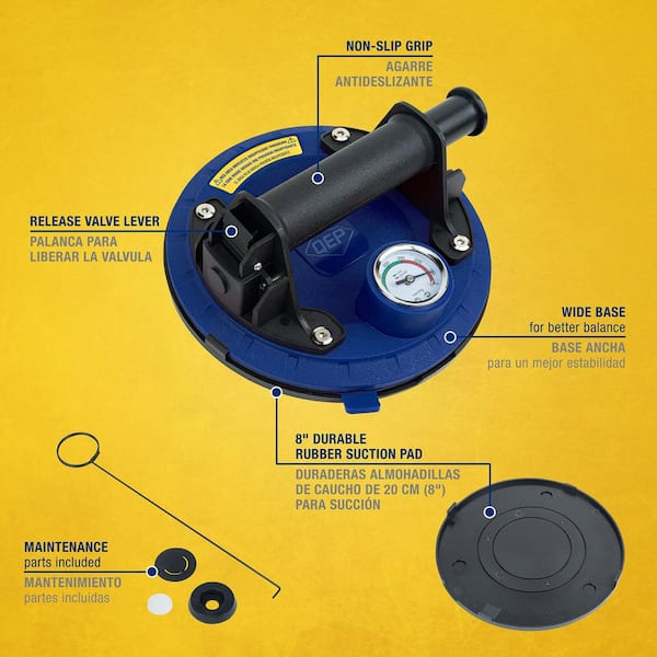 8 in. Pump Suction Cup with Safety Gauge 285 lb. Lifting Capacity