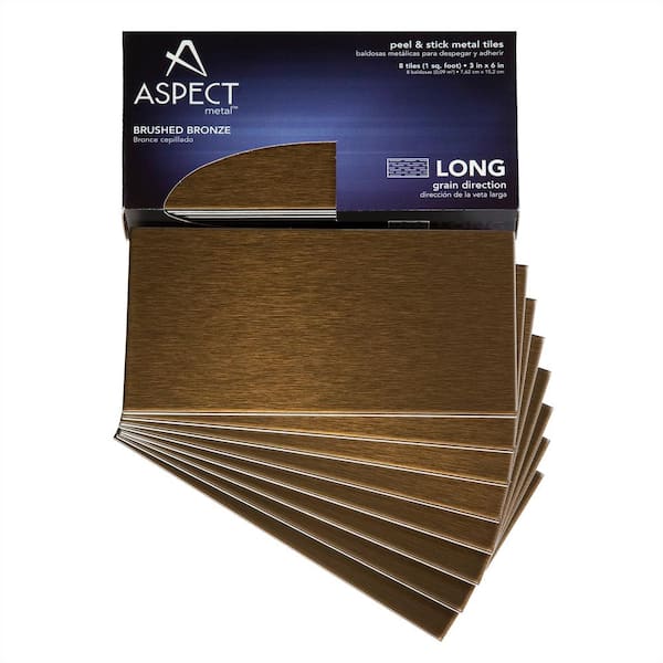 Aspect Long Grain 6 in. x 3 in. Brushed Stainless Metal Decorative Tile Backsplash (8-Pack)