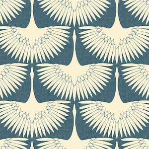 Genevieve Gorder Denim Blue Feather Flock Vinyl Peel and Stick Wallpaper Roll (Covers 56 sq. ft.)