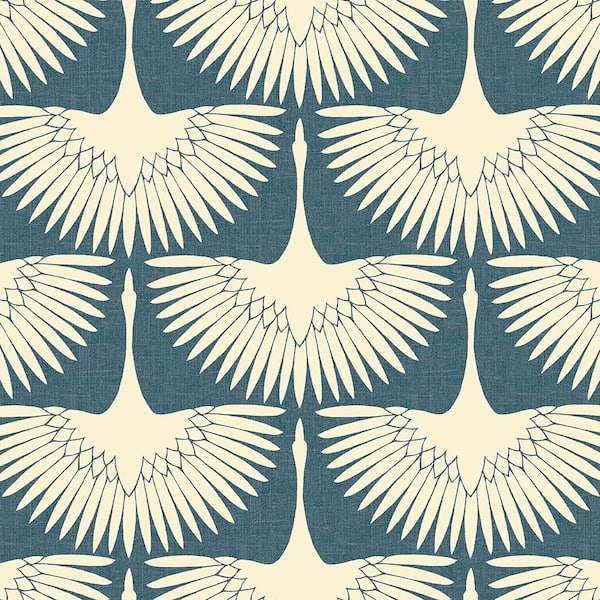 Genevieve Gorder Denim Blue Feather Flock Vinyl Peel and Stick Wallpaper Roll (Covers 56 sq. ft.)