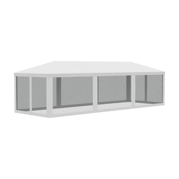 10 ft. x 28 ft. Outdoor Steel Event/Party Tent Canopy with 8-Removable Mesh Sidewalls and Zipper Doors in White
