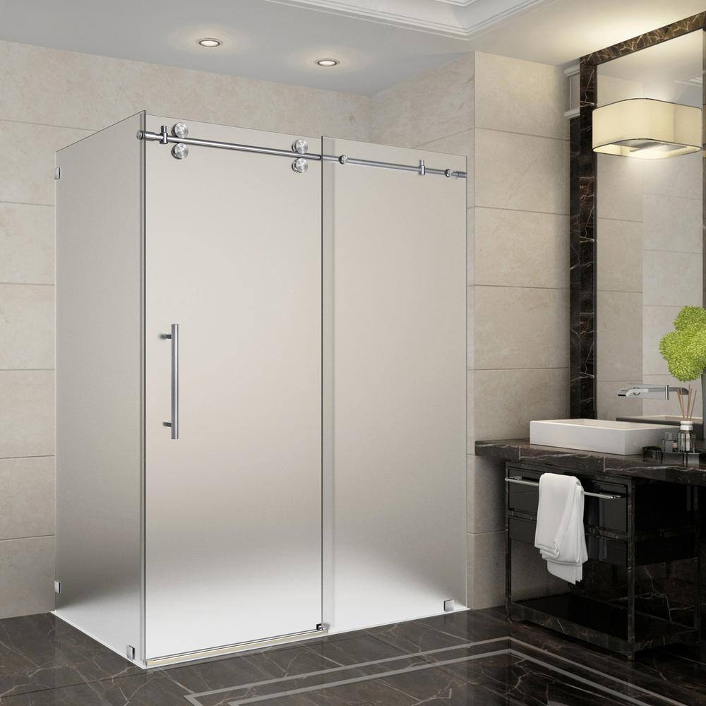 Langham 60" x 75" Frameless Frosted Glass Sliding Shower Enclosure