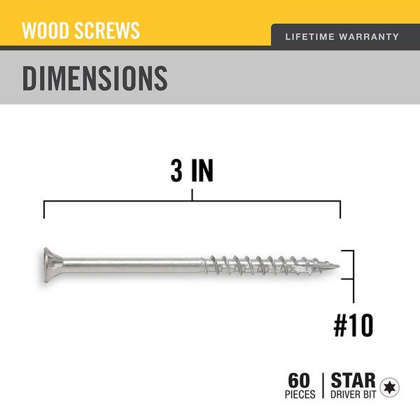DECKMATE #10 x 3 in. Torx Flat-Head Stainless Steel Wood Deck Screws 1 lb.-Box (60-Piece)