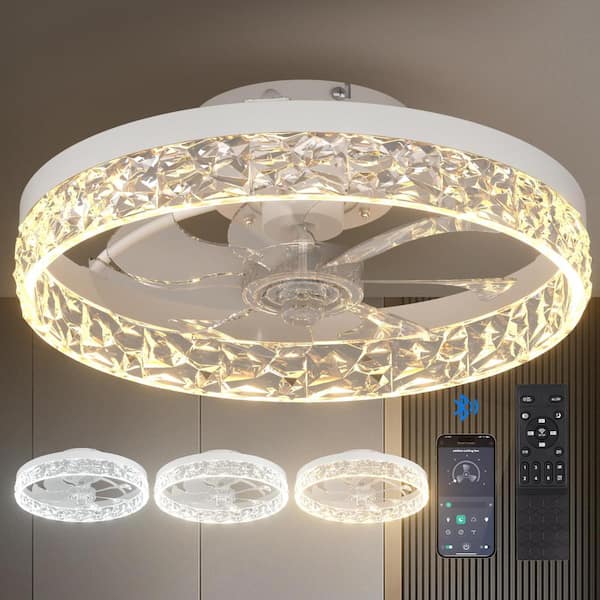 Moxyrano 16 in. Indoor White LED Integrated Crystal Ceiling Fan with Light and Remote