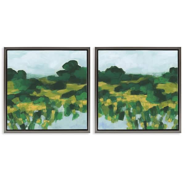 Stupell Industries Reflecting Green Nature by June Erica Vess 2-Pieces Gray Floater Frame Nature Graphic Art Print 25 in. x 25 in.
