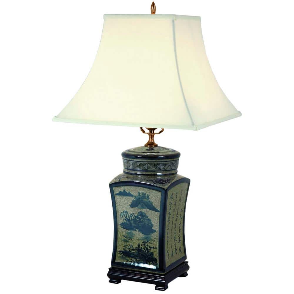Oriental Furniture 25 in. x 10 in. Blue and White Chinese Calligraphy Porcelain Lamp price history on PriceWatchPro