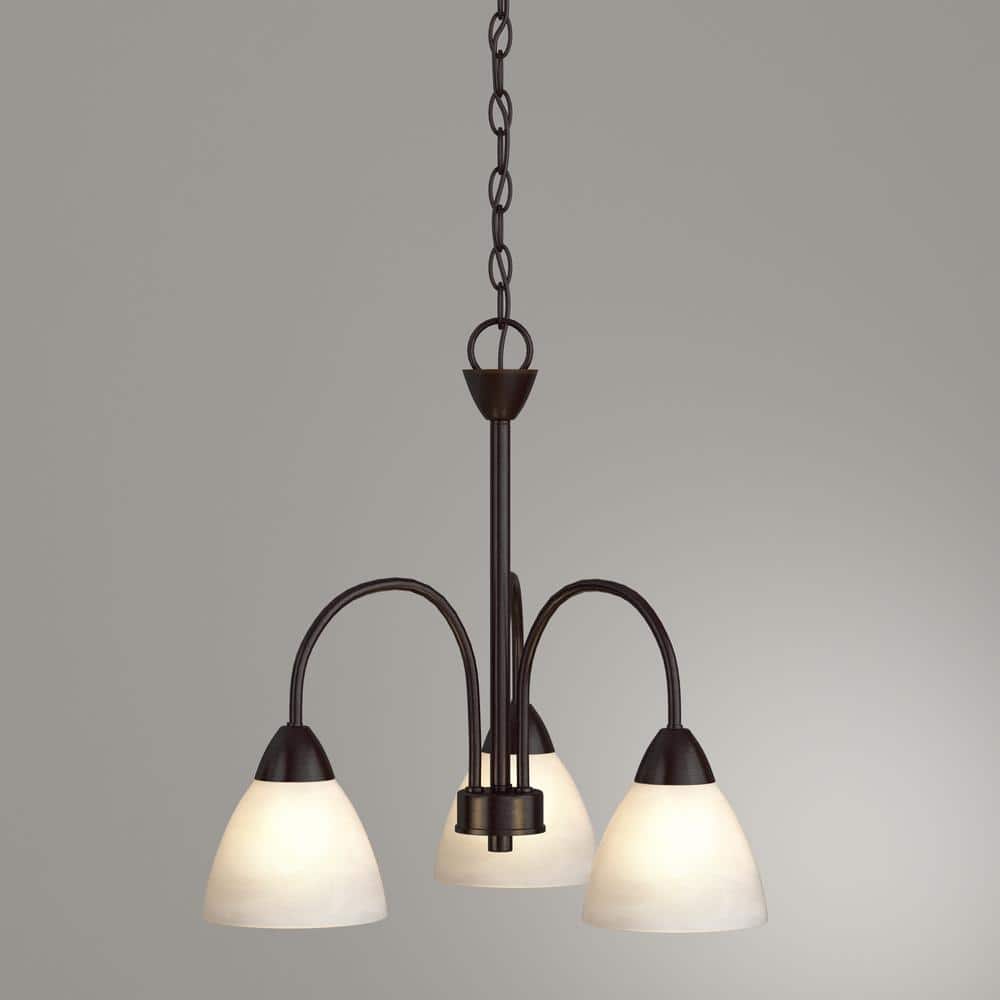 Bronze Mini 3-Light Chandelier with White Glass Shades