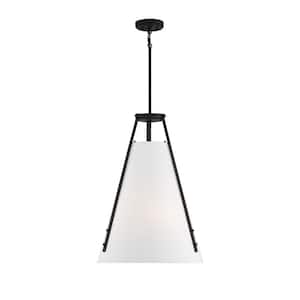 Newport 18 in. W x 26 in. H 4-Light Matte Black Pendant Light with Soft White Fabric Shade