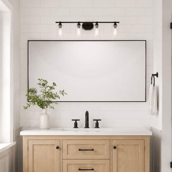 72 in. W x 36 in. H Rectangular Aluminum Framed Wall Bathroom Vanity Mirror in Black