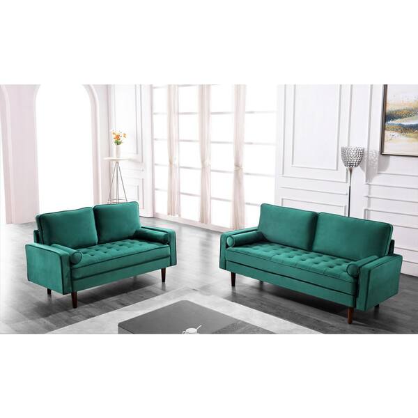 Us Pride Furniture Civa Velvet 2 Piece Green Living Room Set Sofa And Loveseat S5479 L S The Home Depot