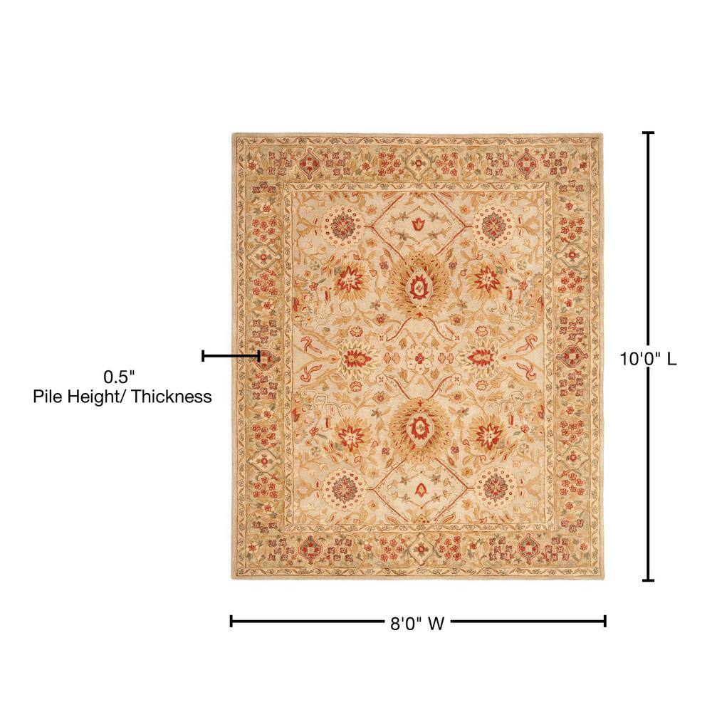 Beige Floral Handmade Tufted Wool 8' x 10' Rug