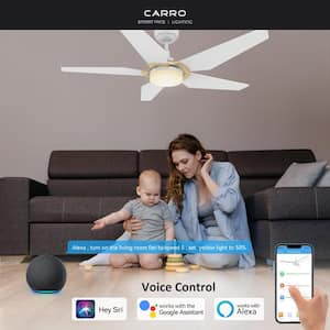 Voyager 52 in. Dimmable LED Indoor/Outdoor White Smart Ceiling Fan with Light and Remote, Works w/Alexa/Google Home