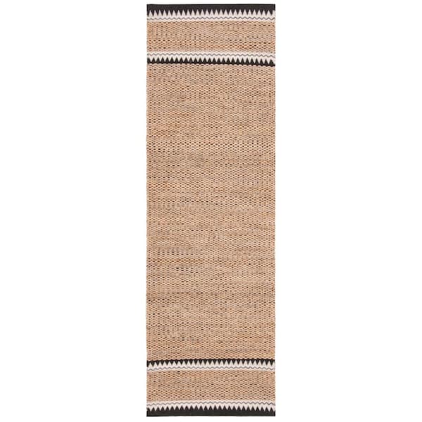 Natural Fiber Beige/Black 2 ft. x 18 ft. Woven Border Runner Rug