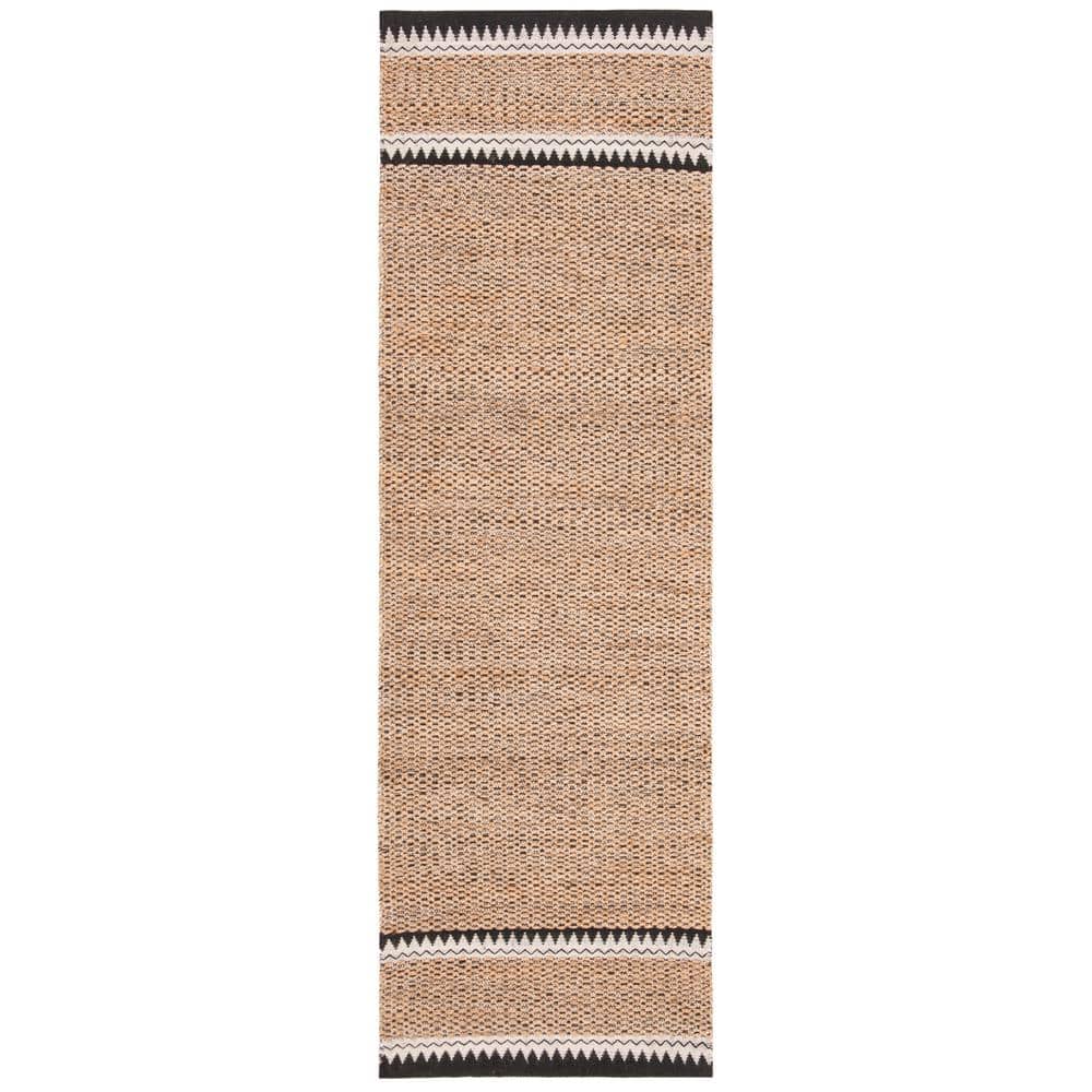 Natural and Black Geometric Wool Cotton Runner Rug