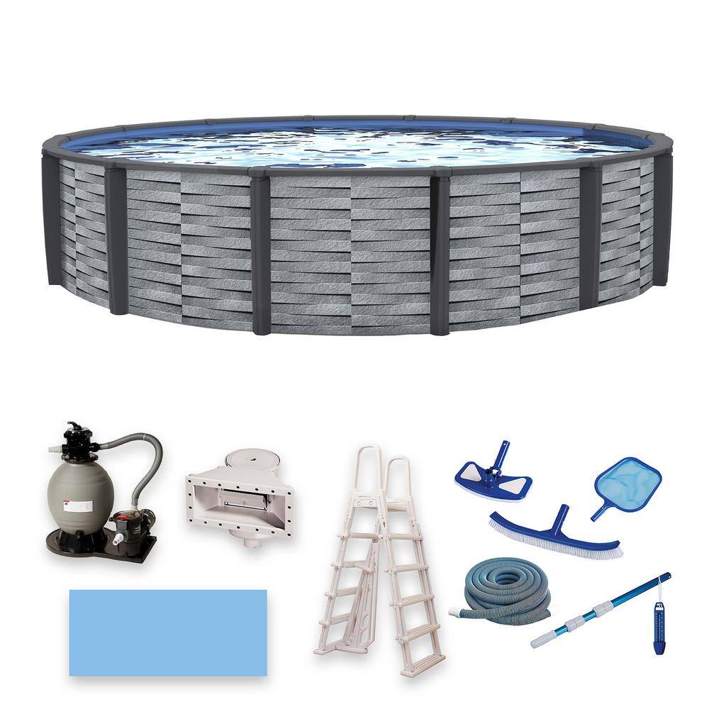 Gray 15-ft Round Resin Above Ground Swimming Pool Package with Filter and Pump