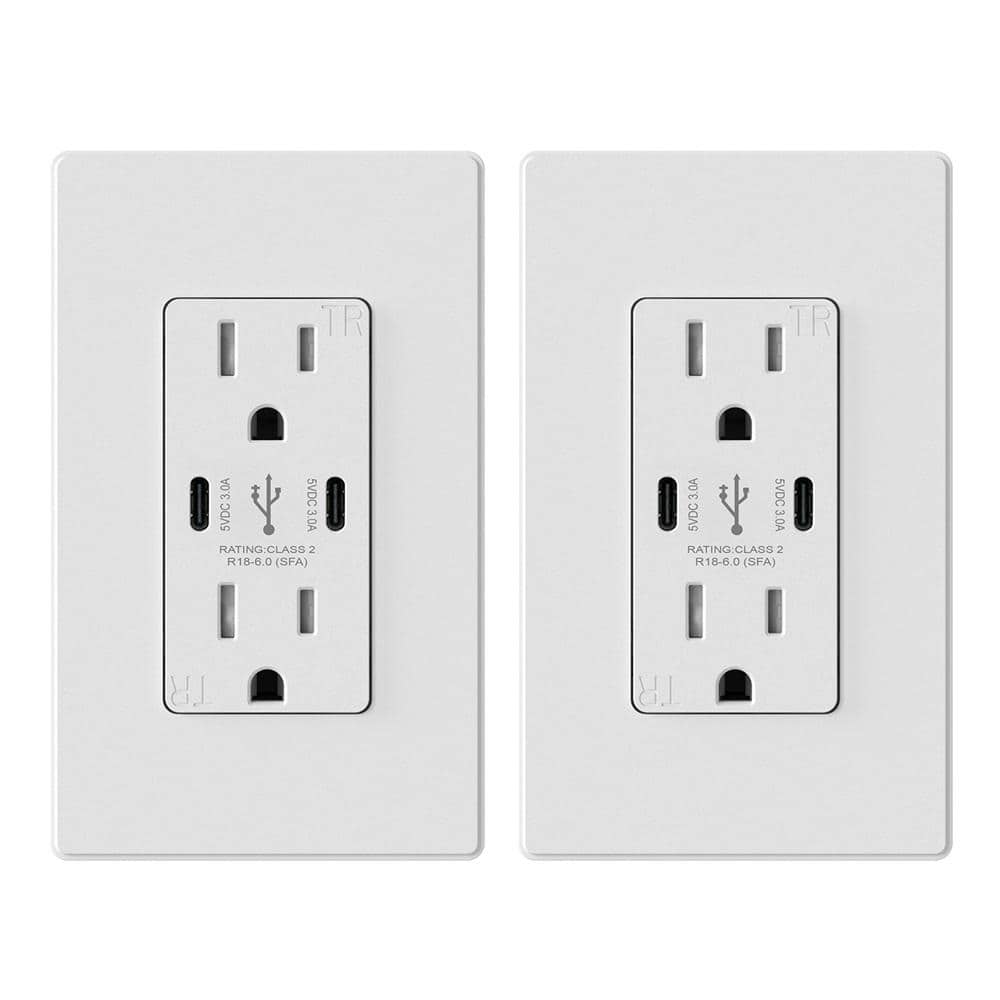 15 Amp 30-Watt Dual Type C USB Wall Charger with Duplex Tamper Resistant Outlet, Wall Plate Included, White (2-Pack) price history on PriceWatchPro
